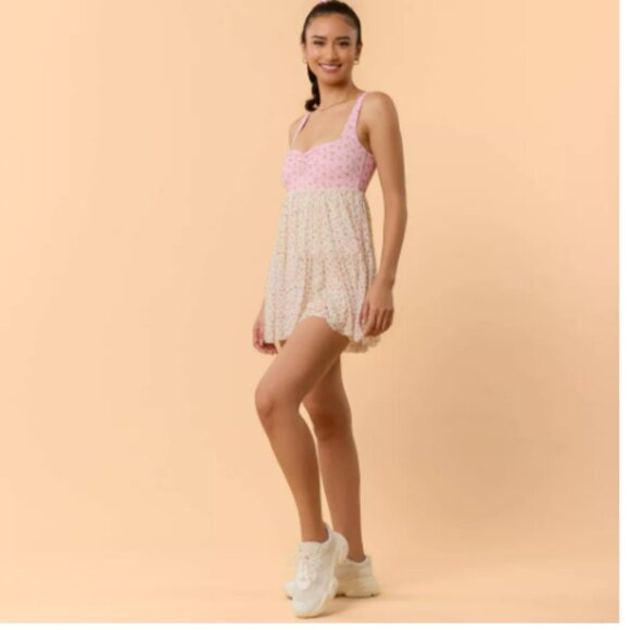 2 pcs Blogilates Women's Sweetheart Babydoll Dress - & Skort Cream Floral XL - Picture 5 of 11